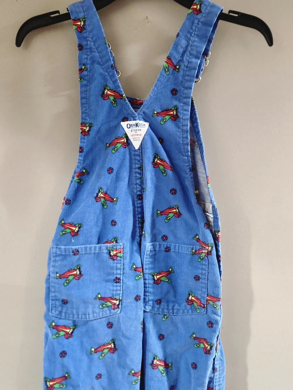 VTG Oshkosh B'Gosh Baby Blue Corduroy Airplane Size 5t Made in USA Overalls